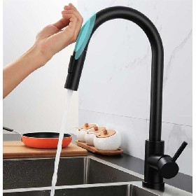 Stainless steel 304 black push smart touch sensor Pull out kitchen mixer