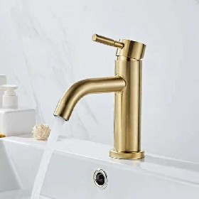 304 stainless steel hot and cold brushed gold Basin mixer