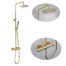 High quality Wall Mounted Brushed Glod Thermostatic shower set Bath 304 Stainless steel